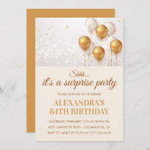 Surprise Gold Ballons 64e anniversaire invitations