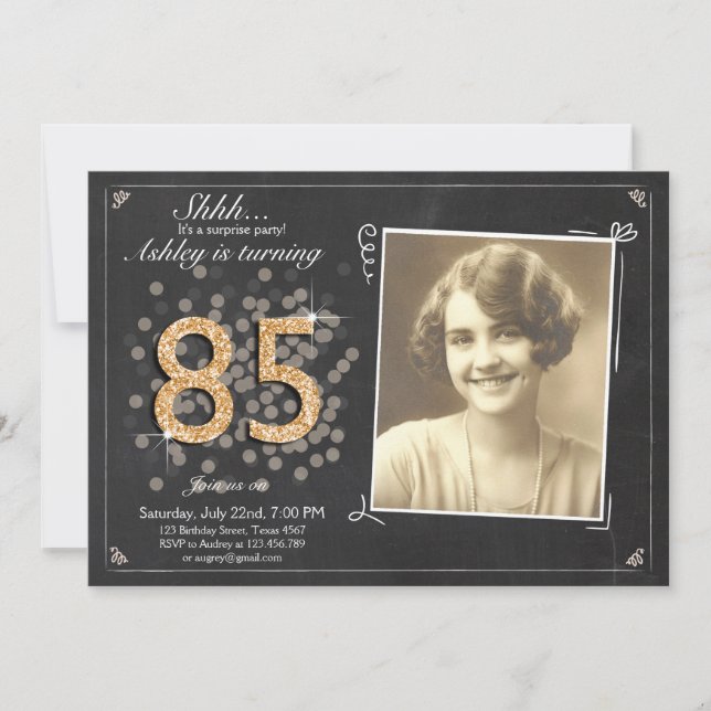 Surprise invitation de 85e anniversaire Chalkboard (Devant)
