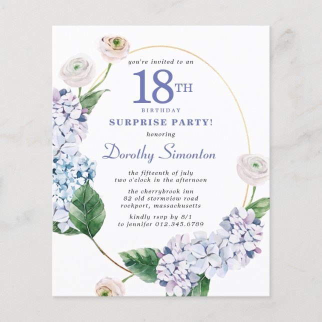 Surprise Party Budget 18e anniversaire Invitation (Devant)