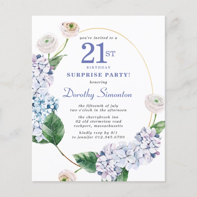 Surprise Party Budget 21e anniversaire Invitation (Devant)