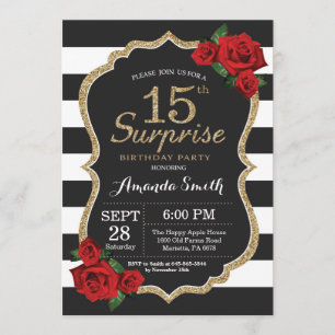 Surprise Red Rose 15e anniversaire Invitation Or
