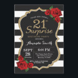 Surprise Red Rose 21st Birthday Invitation Gold<br><div class="desc">Surprise Red Rose 21st Birthday Invitation Gold Parties scintillant. Invitation de la fête d'anniversaire Black and Gold. Parties scintillant d'or. Grandes taches noires et blanches. Tableau de bord. Numérique imprimable.
Pour plus de personnalisation,  cliquez sur le bouton "Customiser" et utilisez notre outil de conception pour modifier ce modèle.</div>