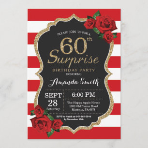 Surprise Red Rose 60e anniversaire Invitation Or