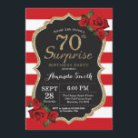 Surprise Red Rose 70e anniversaire Invitation Or<br><div class="desc">Surprise Red Rose70th Birthday Invitation Parties scintillant d'or. Invitation de fête d'anniversaire noir et or. Parties scintillant or. Rouge et blanc. Tableau de bord. Numérique imprimable. Pour plus de personnalisation,  cliquez sur le bouton "Customiser" et utilisez notre outil de conception pour modifier ce modèle.</div>