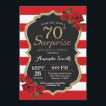 Surprise Red Rose 70th Birthday Invitation Gold<br><div class="desc">Surprise Red Rose 70th Birthday Invitation Gold Parties scintillant. Invitation de la fête d'anniversaire Black and Gold. Parties scintillant d'or. Des rayures rouges et blanches. Tableau de bord. Numérique imprimable.Pour plus de personnalisation,  cliquez sur le bouton "Customiser" et utilisez notre outil de conception pour modifier ce modèle.</div>