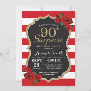 Surprise Red Rose 90e anniversaire Invitation Or