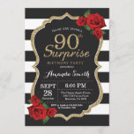 Surprise Red Rose 90th Birthday Invitation Gold<br><div class="desc">Surprise Red Rose 90th Birthday Invitation Gold Parties scintillant. Invitation de la fête d'anniversaire Black and Gold. Parties scintillant d'or. Grandes taches noires et blanches. Tableau de bord. Numérique imprimable.
Pour plus de personnalisation,  cliquez sur le bouton "Customiser" et utilisez notre outil de conception pour modifier ce modèle.</div>