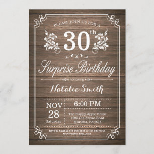 Surprise Rustic 30e anniversaire Invitation Floral