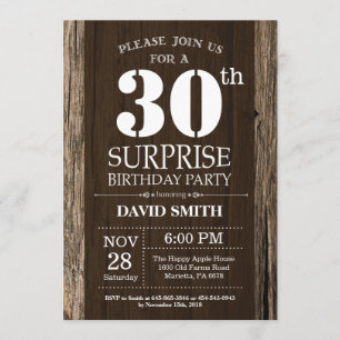 Surprise Rustic 30e anniversaire Invitation Vintag