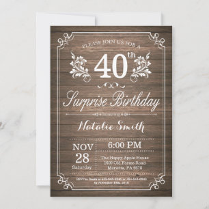 Surprise Rustic 40e anniversaire Invitation Floral