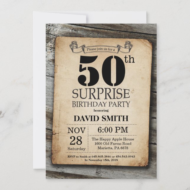 Surprise Rustic 50e anniversaire Invitation Vintag (Devant)