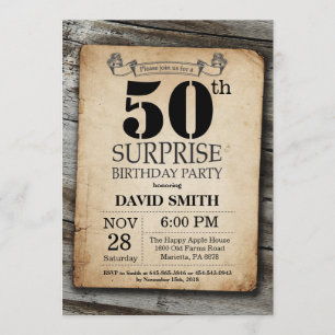 Surprise Rustic 50e anniversaire Invitation Vintag