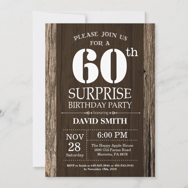 Surprise Rustic 60e anniversaire Invitation Vintag (Devant)