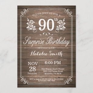 Surprise Rustic 90e anniversaire Invitation Floral