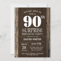 Surprise Rustic 90e anniversaire Invitation Vintag
