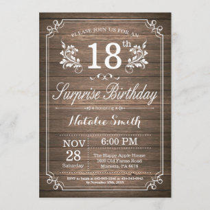 Surprise Rustique 18e anniversaire Invitation Flor