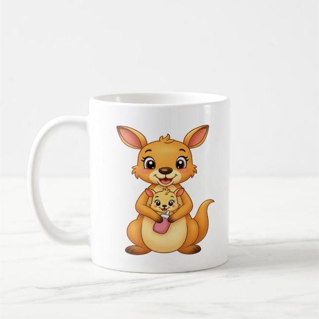 Surprised Kangaroo and Her Baby - Double-Sided Mug (Gauche)