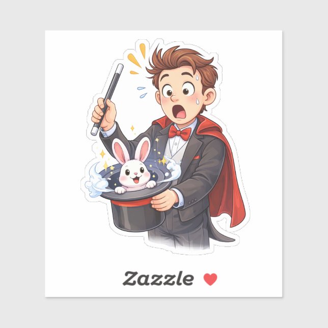 Surprised Magician Rabbit Custom-Cut Vinyl Sticker (Feuille)