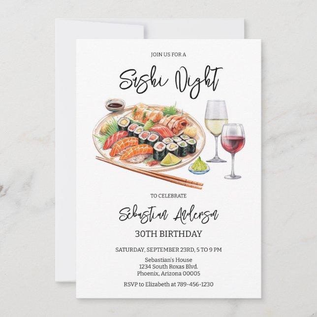 Sushi Night Birthday Invitation (Devant)