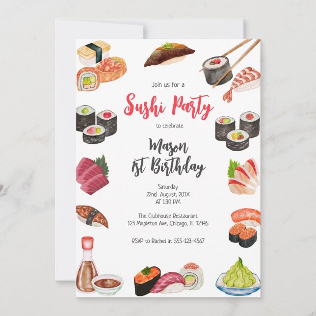 Sushi Party Birthday Invitation (Devant)