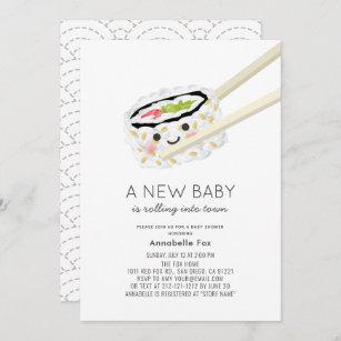 Sushi Roll Kawaii Baby shower Invitation