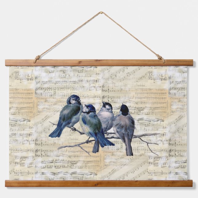 Suspendue Blue Birds Vintage Sheet Musique Tapisserie pendai (Devant)