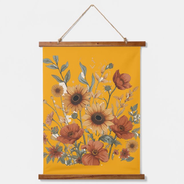Suspendue Boho Tapisserie florale - Tournesols (Recto)