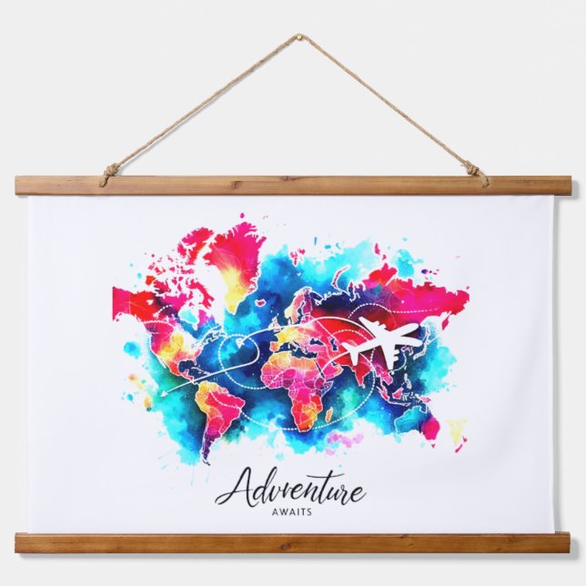 Suspendue Carte du monde aquarelle Tapisserie (Devant)