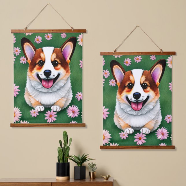 Suspendue Daisis et Tapisserie de Corgi (Asymétrique)