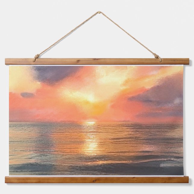 Suspendue Tapisserie Bois Coucher de soleil  (Devant)