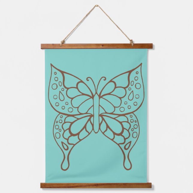 Suspendue Tapisserie d'art papillon turquoise  (Recto)
