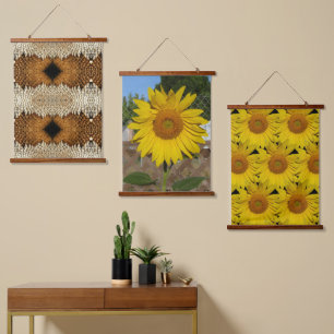 Suspendue Tapisserie (dessus en bois) - Triptyque tournesol