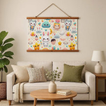 Tapisserie encadrée en bois fantaisiste pastel de