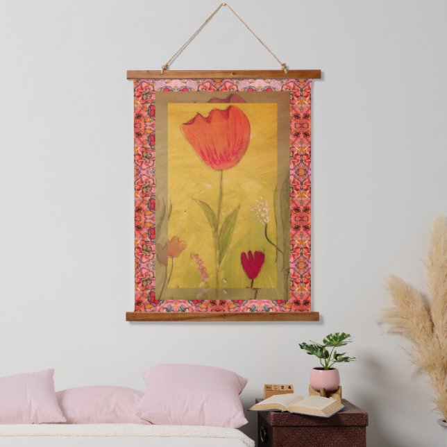 Suspendue Tapisserie - Fleurs en techniques mixtes-3 (Chambre à coucher)