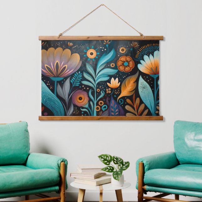 Suspendue Tapisserie florale boho moderne (Salon)