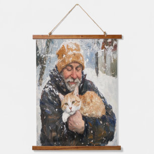 Suspendue Tapisserie Impressionniste – Vieil Homme et Chat d