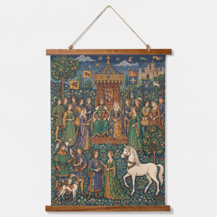 Suspendue Tapisserie Médiévale Licorne Cour Royale Art