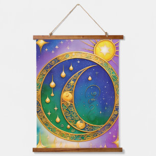 Suspendue Tapisserie Rétro Boho Soleil Lune Étoiles Hippie