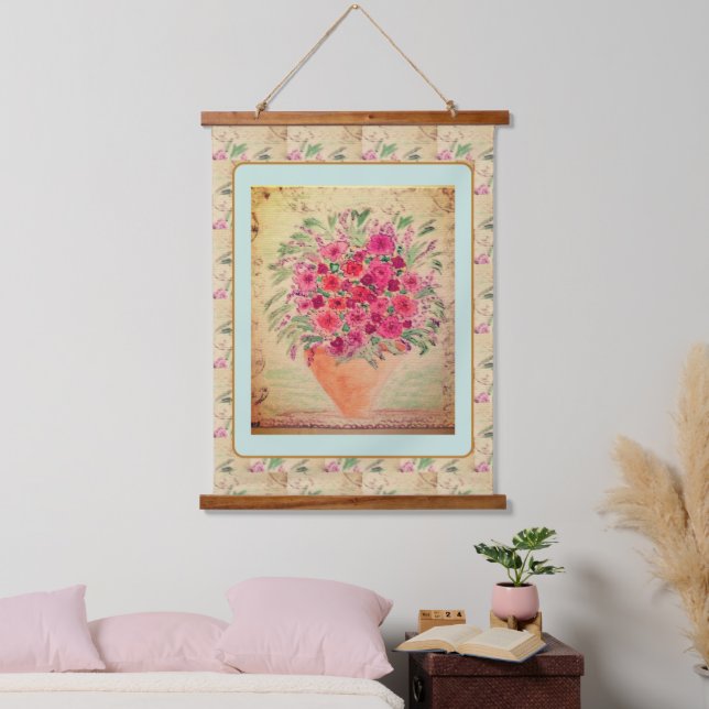 Suspendue Tapisserie - Vase de fleurs en techniques mixtes (Chambre à coucher)