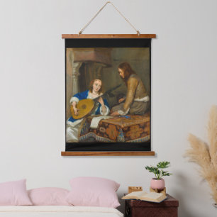 Suspendue Une femme qui joue la tapisserie de Theorbo-Lute