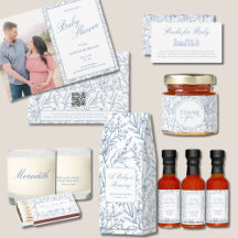 Elegant Blue Floral French Toile Baby Shower