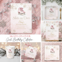Ice Skating Pink and Gold Glitter Birthday Party