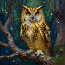 Blue and Gold Impasto Owl 