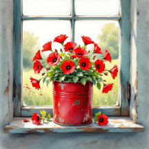 Red Poppies on Window Sill