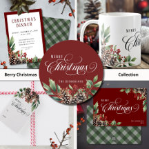 Christmas Typography with Berries and Pine cones 