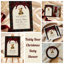 Vintage Bow Teddy Bear Christmas Baby Shower