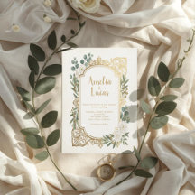 Ivory Gold Greenery Wedding Invitation Suite Set