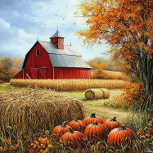 Hello Fall Autumn Thanksgiving Rural Barn Pumpkins