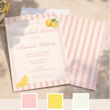Minimal Pastel Peach Stripes Lemon Bridal Shower