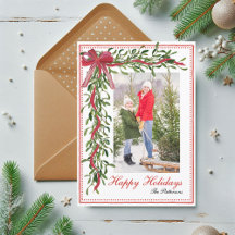 Happy Holidays Mistletoe Red Bow Family Photo